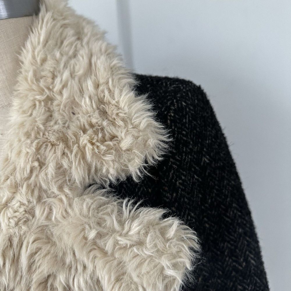 Zara Trafaluc Side Zip Shearling Wool Herringbone Tweed Moto Jacket Womens XS - Picture 9 of 10